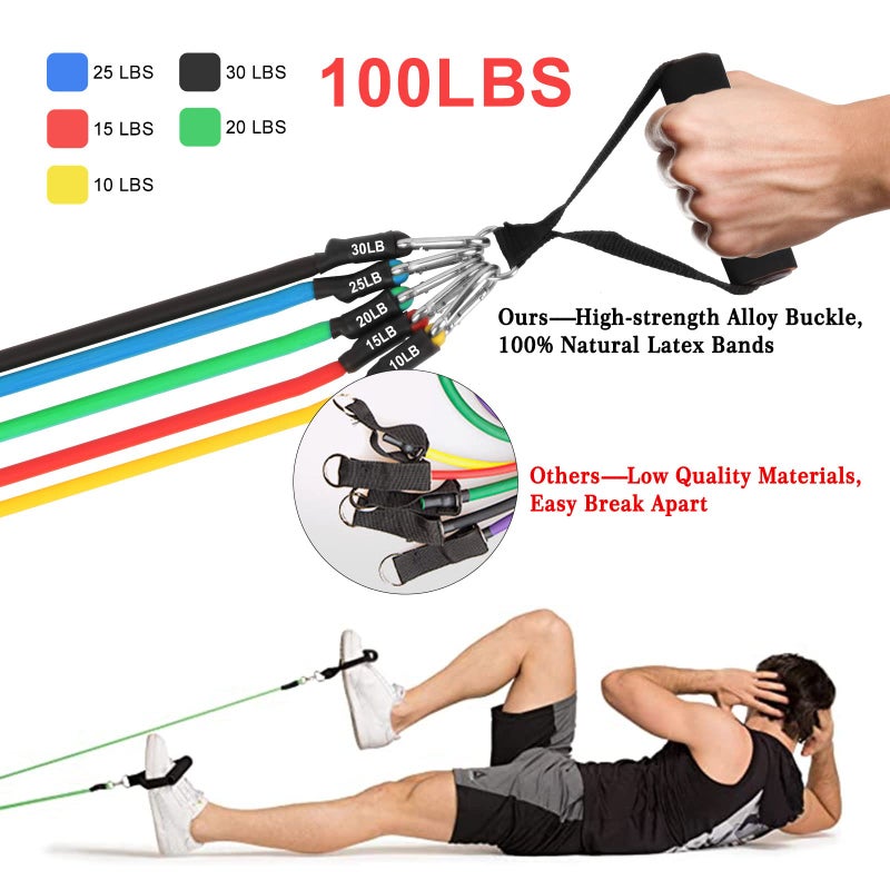 AGM Resistance Bands Set (12pcs), Workout Bands with Handles, Door Anchor, Ankle Straps and Carry Bag, Exercise Bands for Shape Body and Home Workouts - Image 3